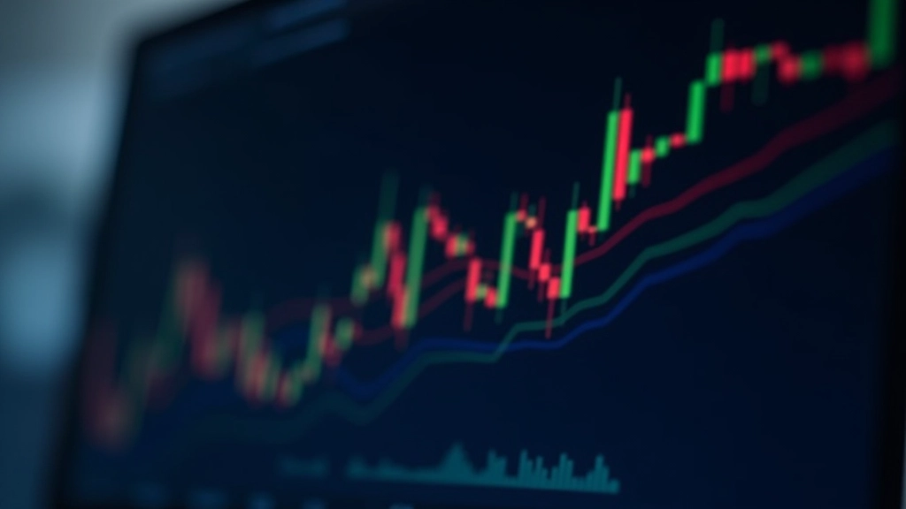 Grafico candlestick con linee di tendenza rialziste e ribassiste, medie mobili colorate e bande di Bollinger
