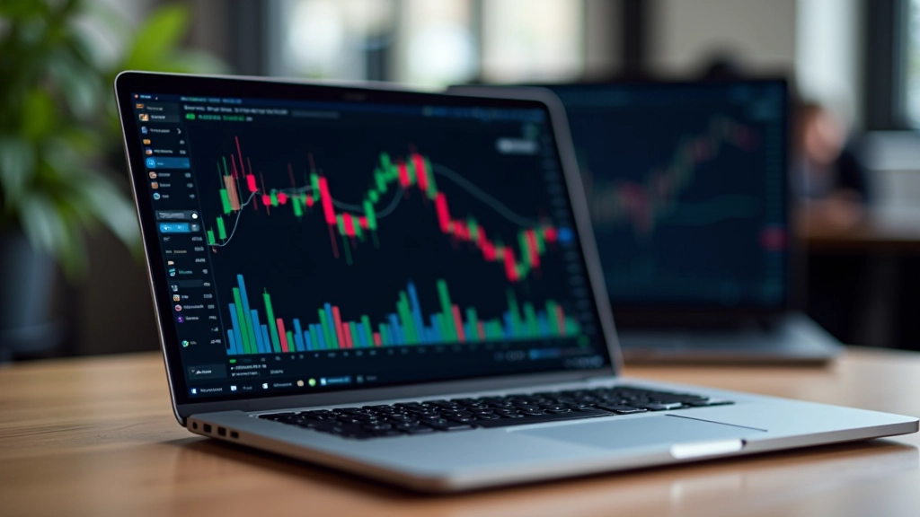 Schermo di computer con grafici finanziari in tempo reale e dati di mercato colorati